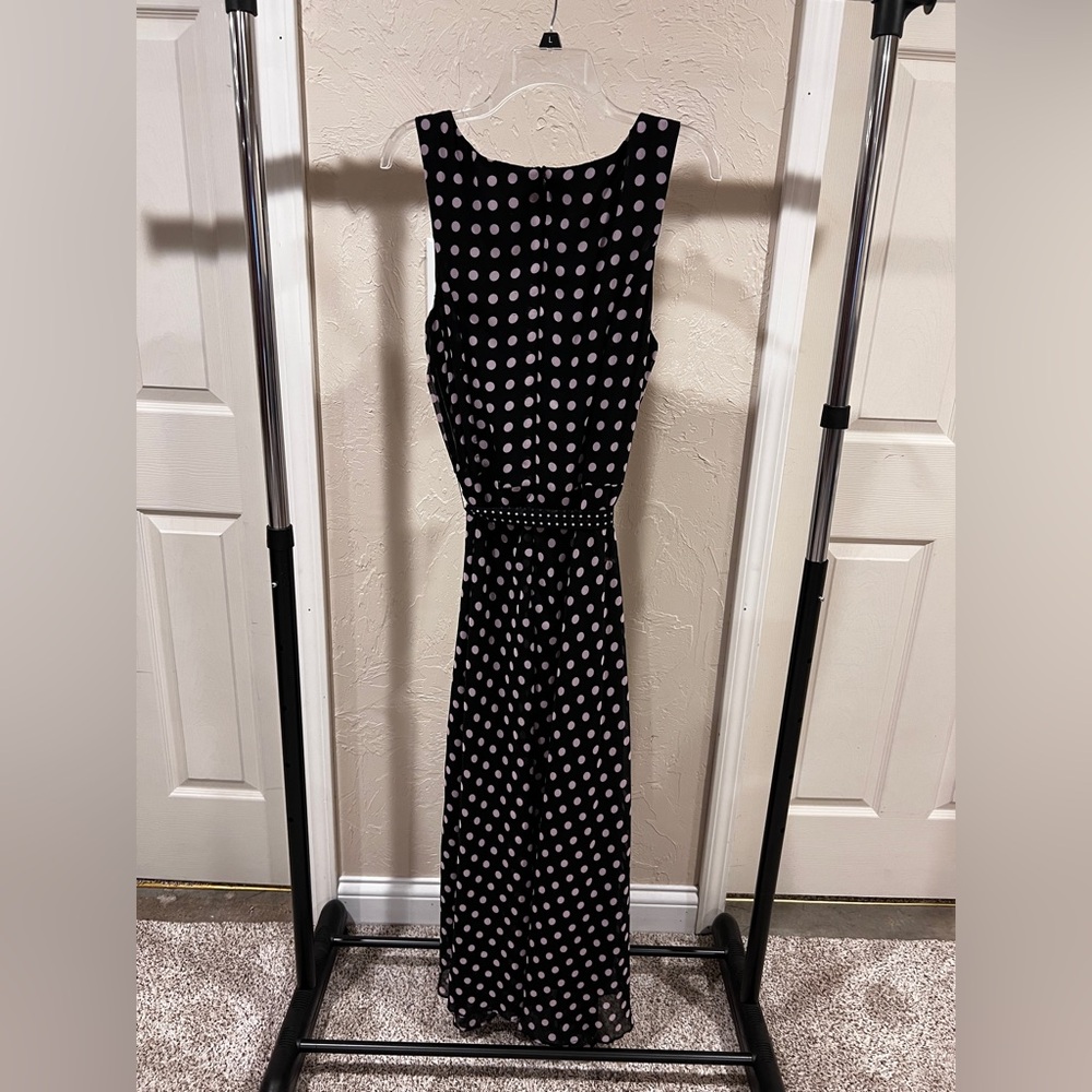 Jessica Howard Black and Dusty Purple Polka Dot Dress